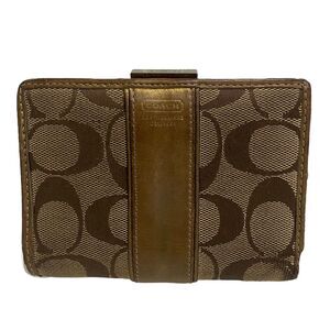 Coach Kisslock Leather fabric wallet _ brown _ monogram _ designer